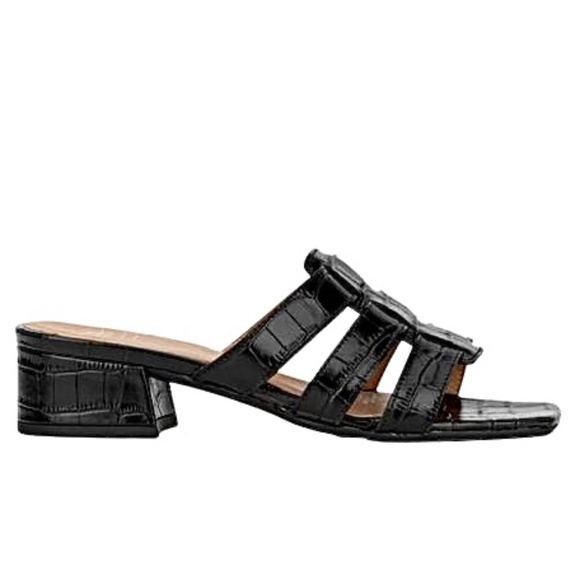 Aquatalia Harla Croco Caged Mule Sandals Black Leather Croc Embossed Shoes 8 - Picture 3 of 16